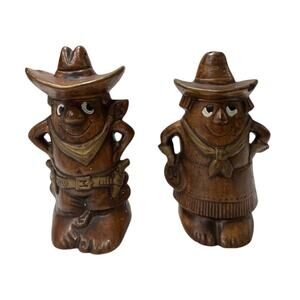 Vintage Cowboy & Cowgirl Salt & Pepper Shaker Set Western Ranch Decor